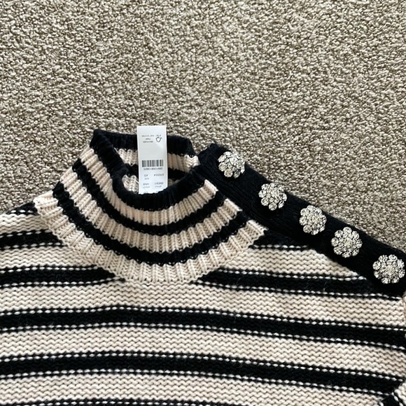 J. Crew Cable-knit mockneck pullover in stripe with jewel buttons - Picture 2 of 5